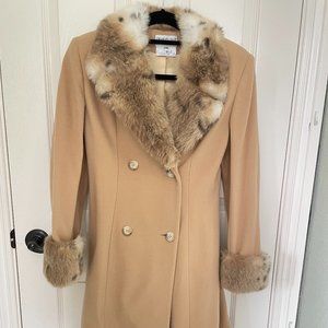 Coat wool blend tan fur collar